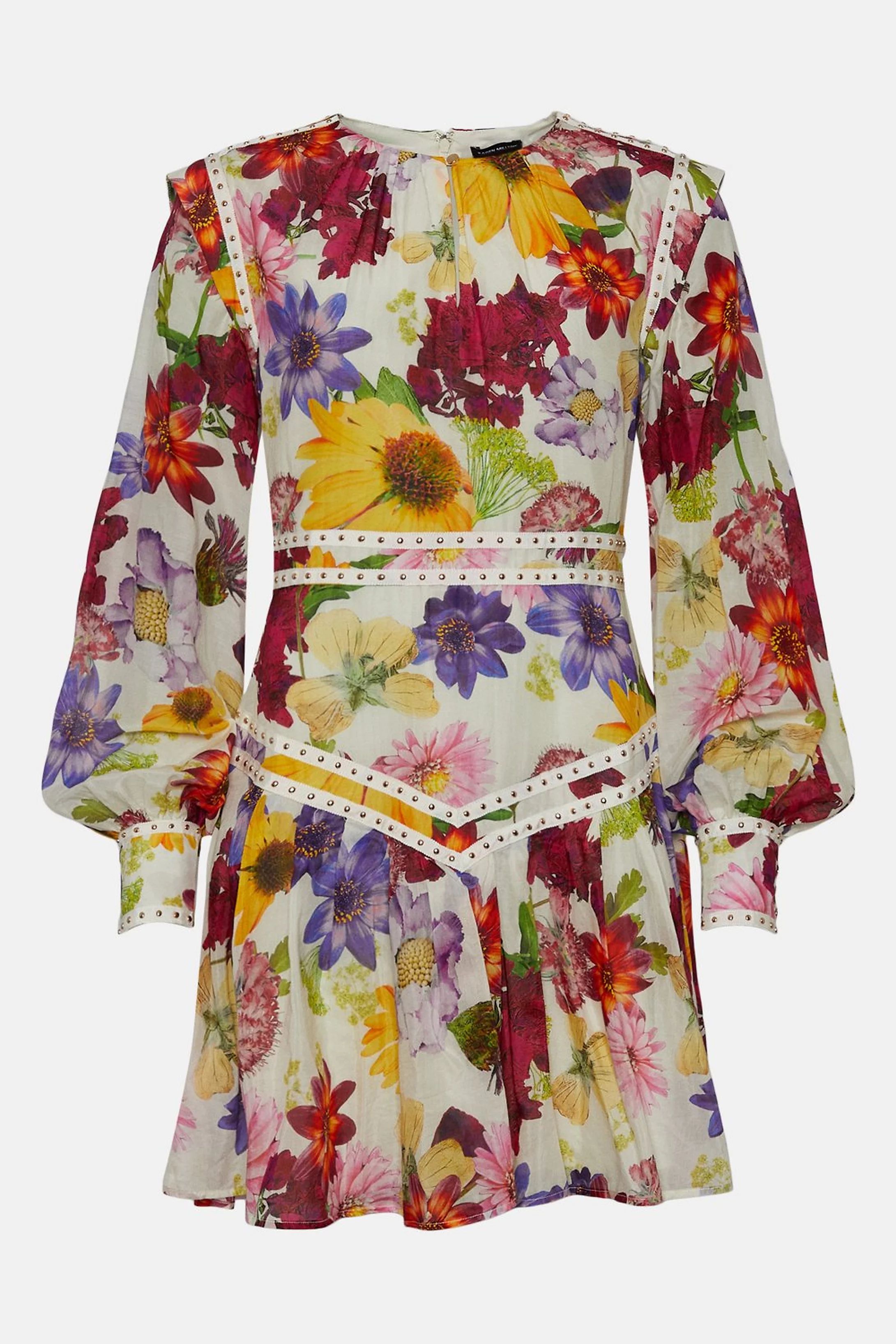 Silk Cotton Vibrant Floral Woven Mini Dress | Karen Millen US