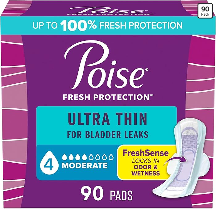 Poise Ultra Thin Incontinence & Postpartum Pads with Wings for Bladder Leaks, 4 Drop Moderate Abs... | Amazon (US)