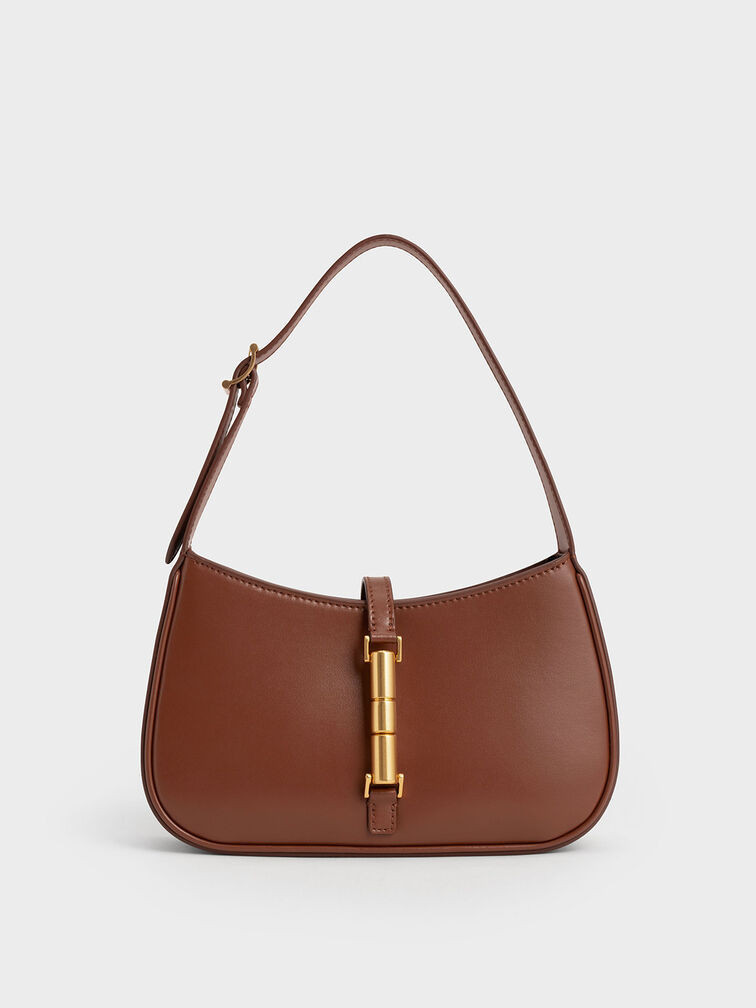 Cesia Metallic Accent Shoulder Bag
 - Brown | Charles & Keith UK