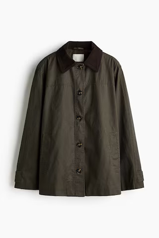 H & M - Jacket with Corduroy Collar - Green | H&M (US + CA)