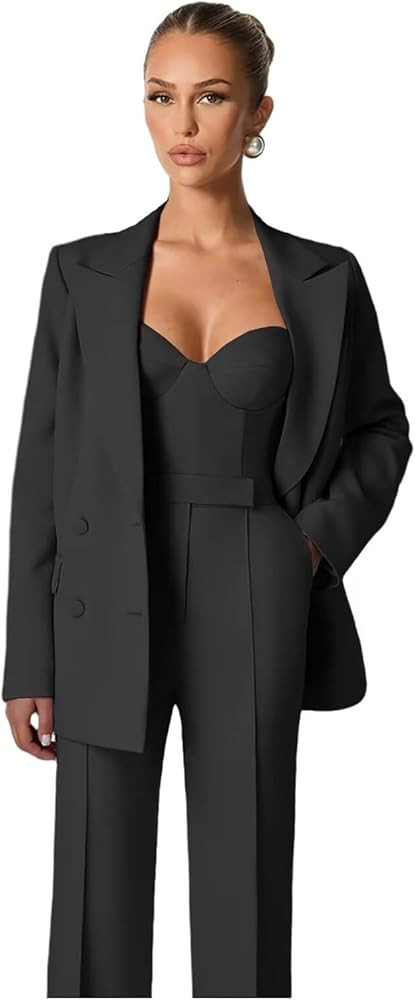 Formal Suits for Women 3 Piece Set Peak Lapel Double Breasted Womens Suits Spaghetti Strap Top Wi... | Amazon (US)
