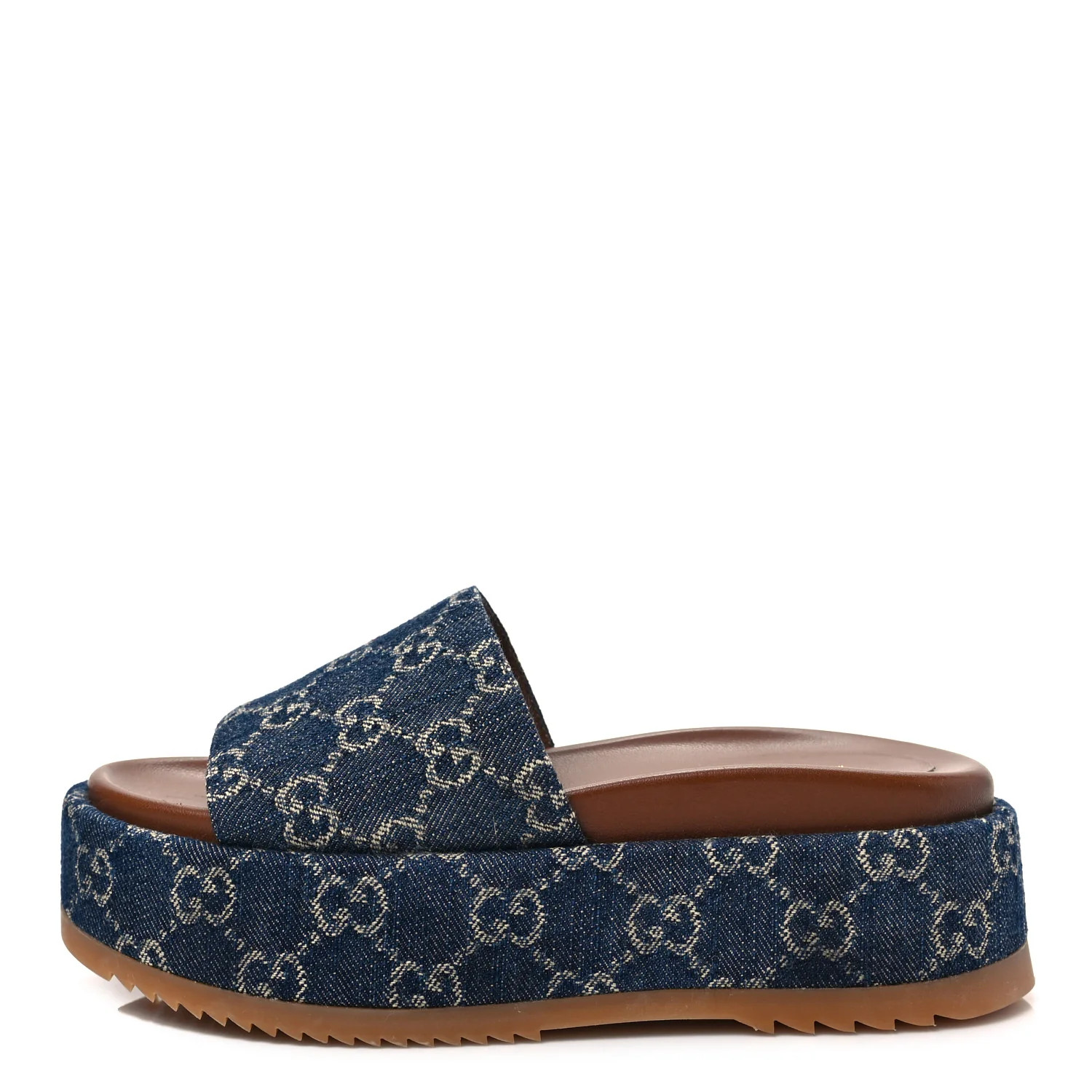 GUCCI New Denim GG Monogram Angelina Platform Slide Sandals 35.5 Blue Tea | FASHIONPHILE (US)