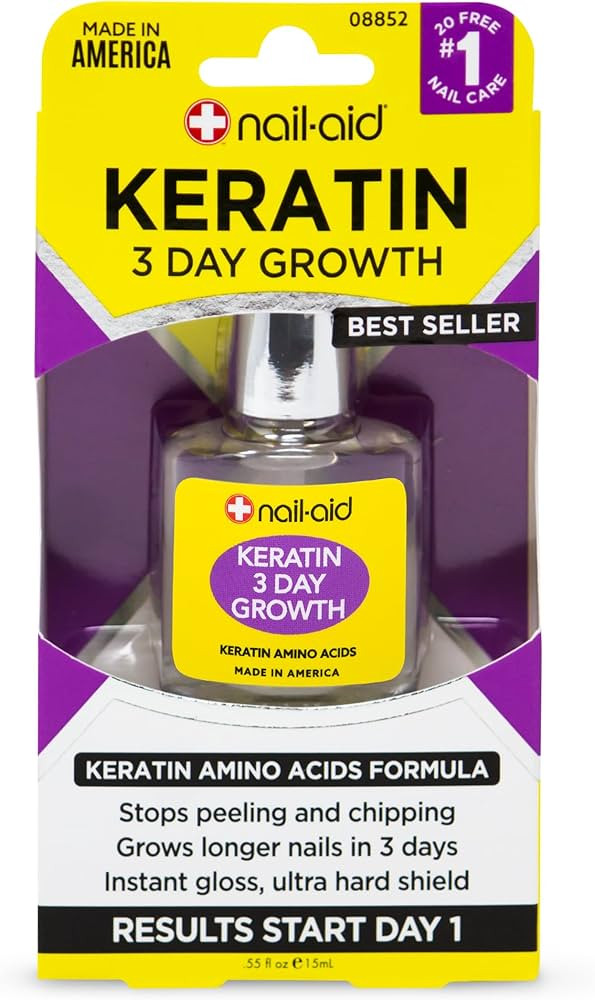 Nail-Aid Keratin 3 Day Growth Nail Treatment & Strengthener, Clear, 0.55 Fl Oz | Amazon (US)