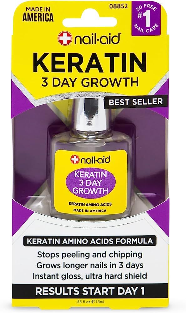 Nail-Aid Keratin 3 Day Growth Nail Treatment & Strengthener, Clear, 0.55 Fl Oz | Amazon (US)