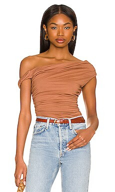 AGOLDE Hilma Twist Sleeve Bodysuit in Pantyhose from Revolve.com | Revolve Clothing (Global)