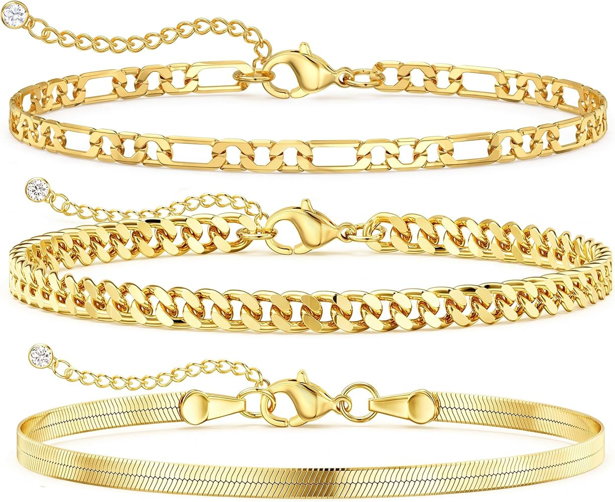 DEARMAY 14K Gold Plated Ankle Bracelets Set for Women Waterproof, Anklets for Women Cuban Link La... | Amazon (US)