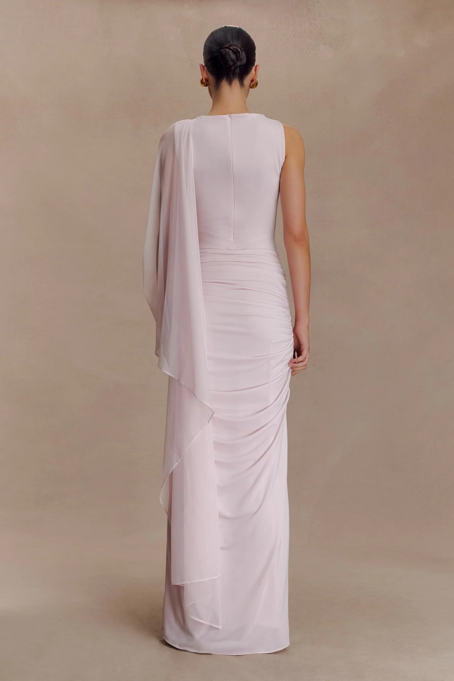 Amandine Ruched Slinky Maxi Dress - Pale Pink | Meshki (APAC)