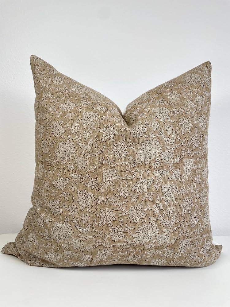 Canyon Theory Hand Block Print Pure Linen 20x20 Inch Throw Pillow Cover: Handmade Vintage Cushion... | Amazon (US)