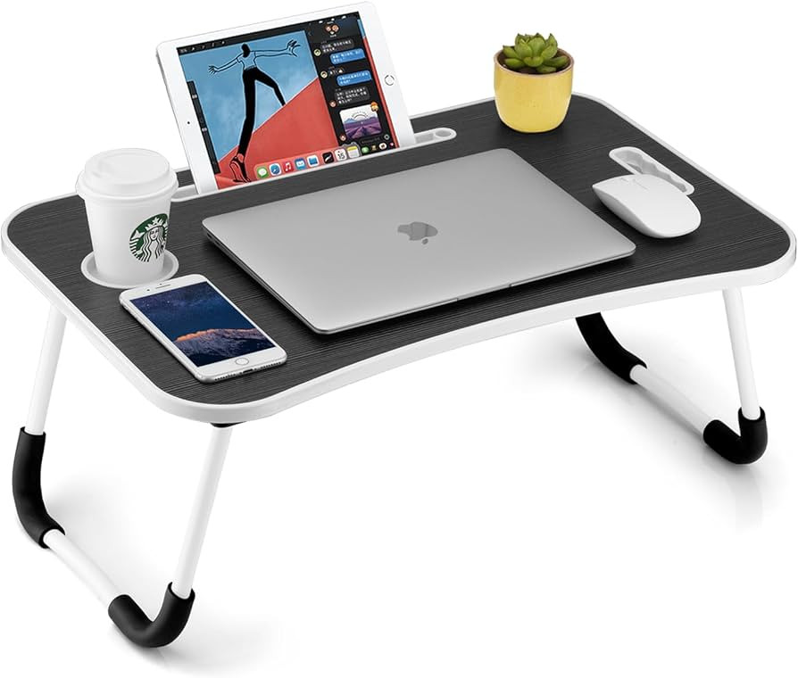 FISYOD Foldable Laptop Table, Portable Lap Desk Bed Table Tray, Laptop Stand with Cup Holder & Ta... | Amazon (US)