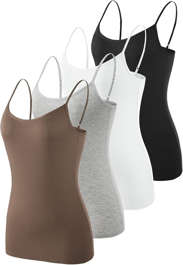 Rosyline Adjustable Camisoles Women Basic Undershirt Spaghetti Strap Tank Top 4 Pack | Amazon (US)