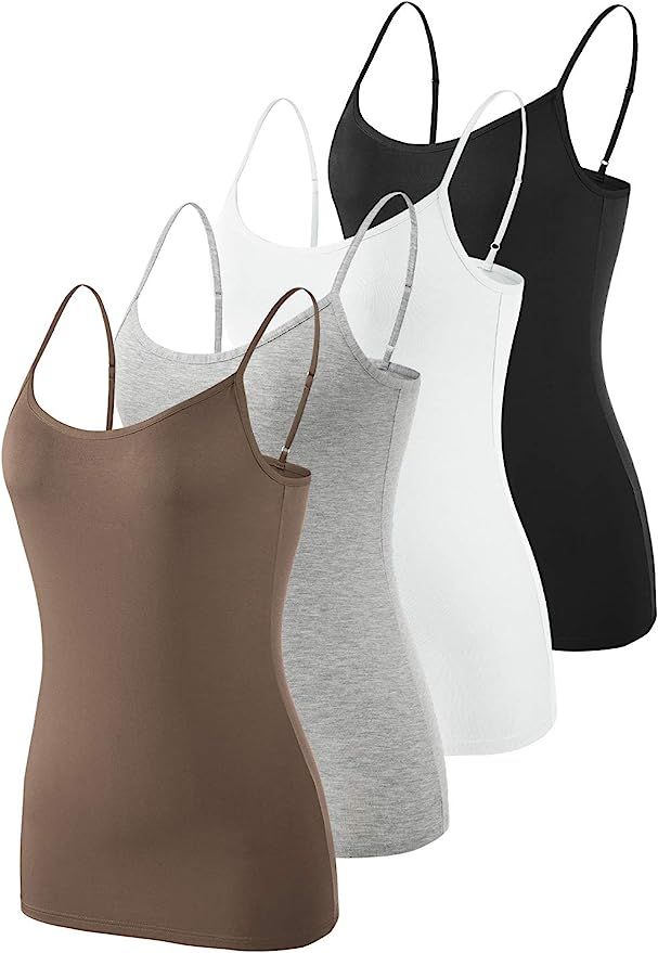 Rosyline Adjustable Camisoles Women Basic Undershirt Spaghetti Strap Tank Top 4 Pack | Amazon (US)