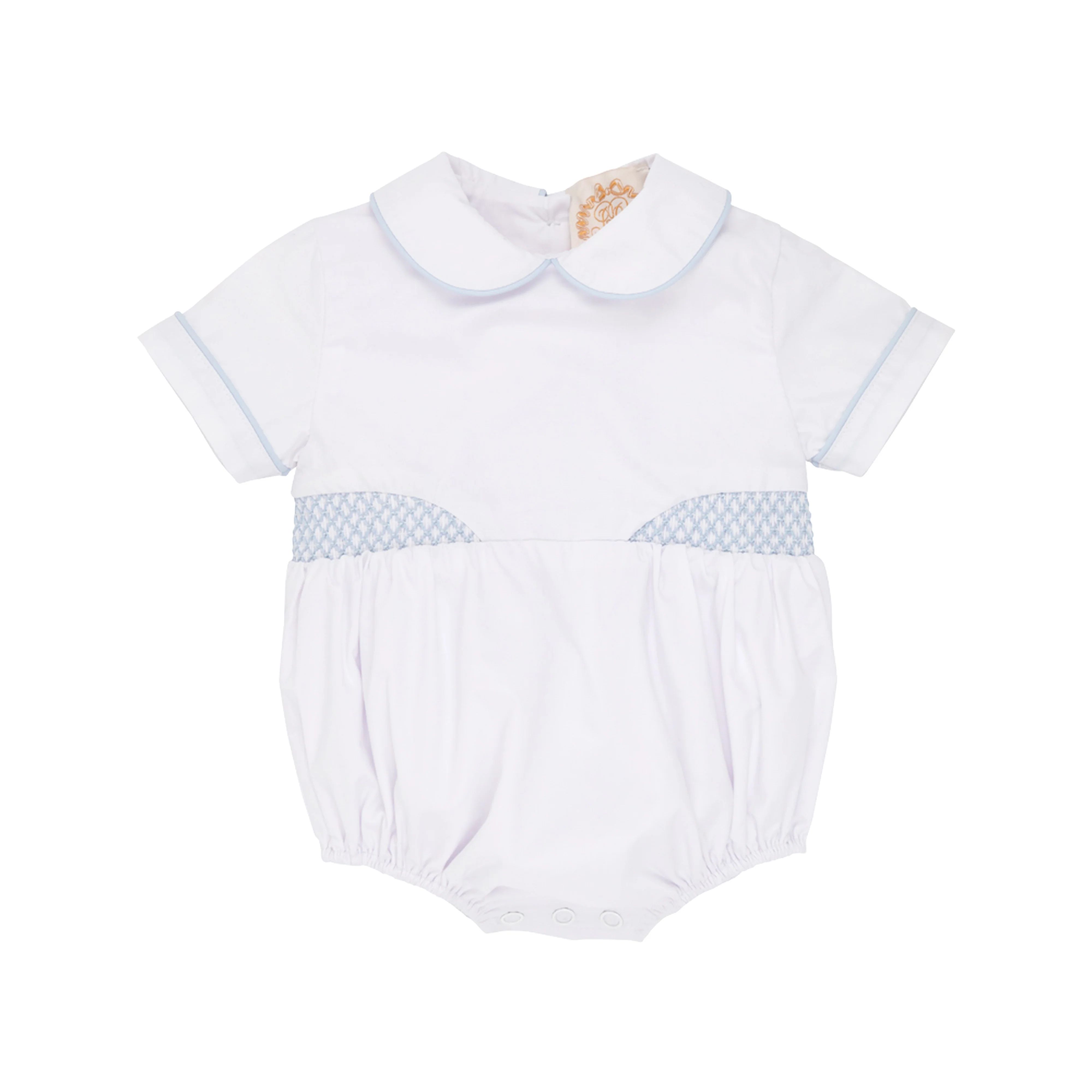 Brently Bubble in Worth Ave White with Buckhead Blue Smocking | Loozieloo