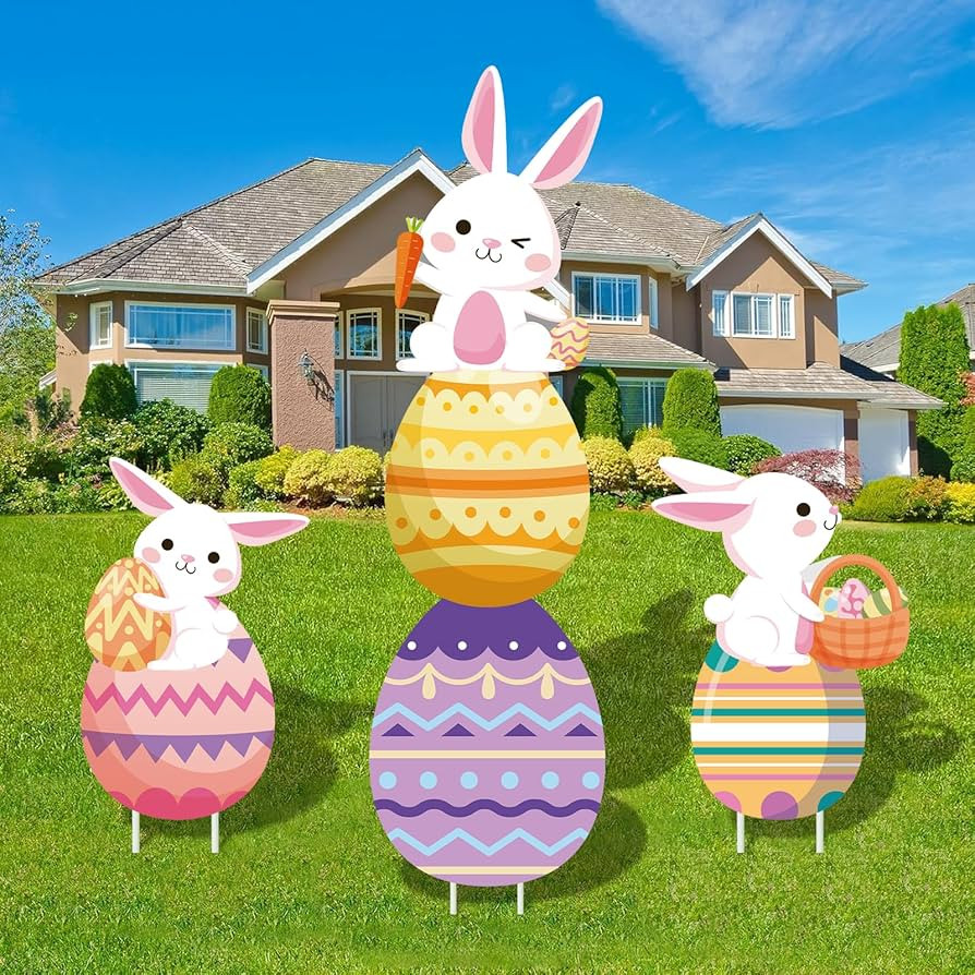 48 Inch Easter Bunny and Egg Yard Signs with Stakes - Large Bunny and Egg Stackable Designs for O... | Amazon (US)