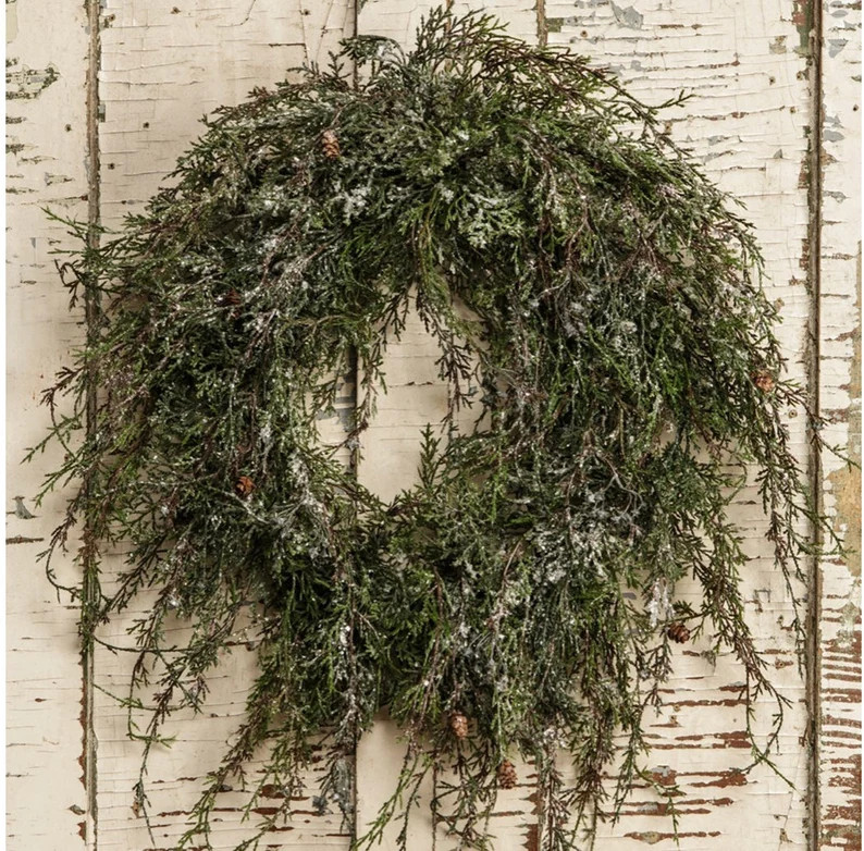 Weeping CEDAR WREATH With SNOW  Artificial Winter Evergreen - Etsy | Etsy (US)