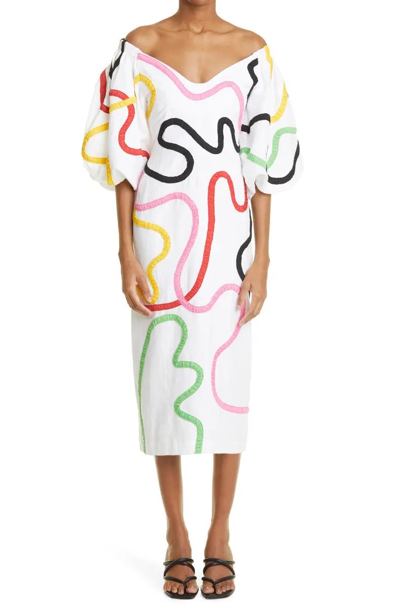 Namari Puff Sleeve Linen Blend Dress | Nordstrom