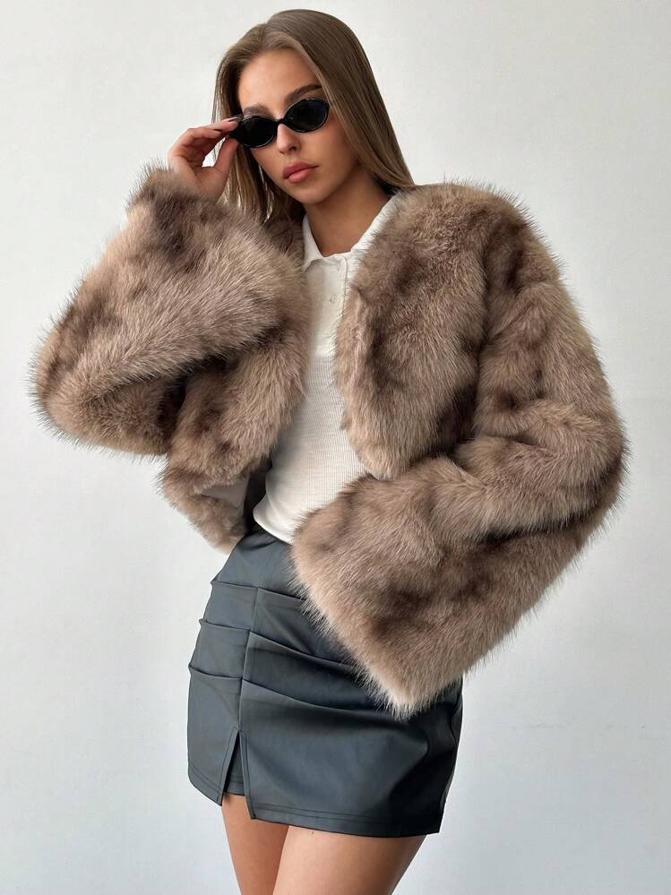 Aloruh Modern Outerwear Vented Cuff Fluffy Warm Long Sleeve Jacket, Autumn/Winter | SHEIN