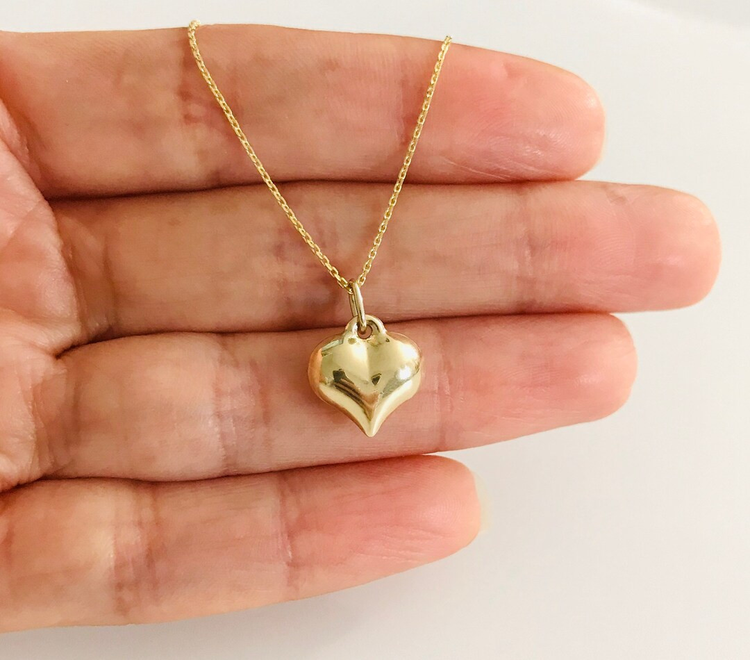 10k Real Gold Heart 15mm Pendant Puffy Heart Charm, Dainty 10K Real Gold Puffy Heart 16 18 Neckla... | Etsy (US)