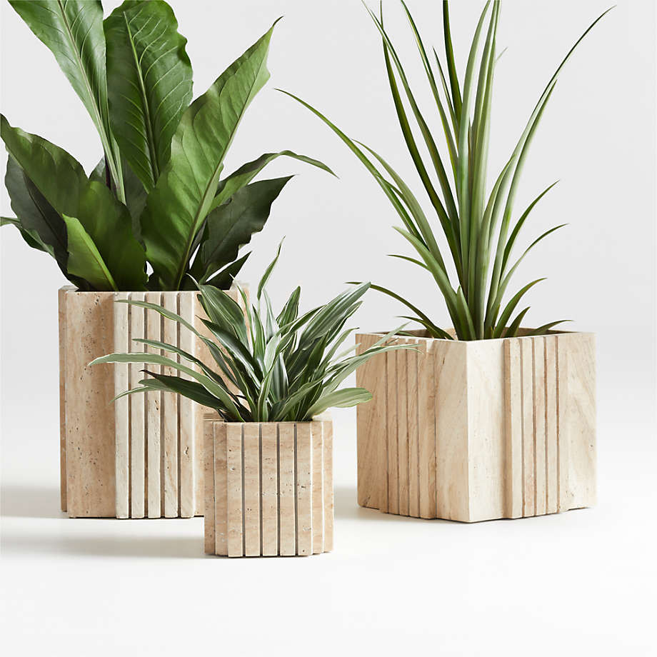 Canali Small Travertine Square Planter by Athena Calderone | Crate & Barrel | Crate & Barrel