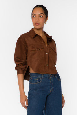 Enya Chocolate Microsuede Crop Shirt M / Chocolate | Velvet Heart Clothing
