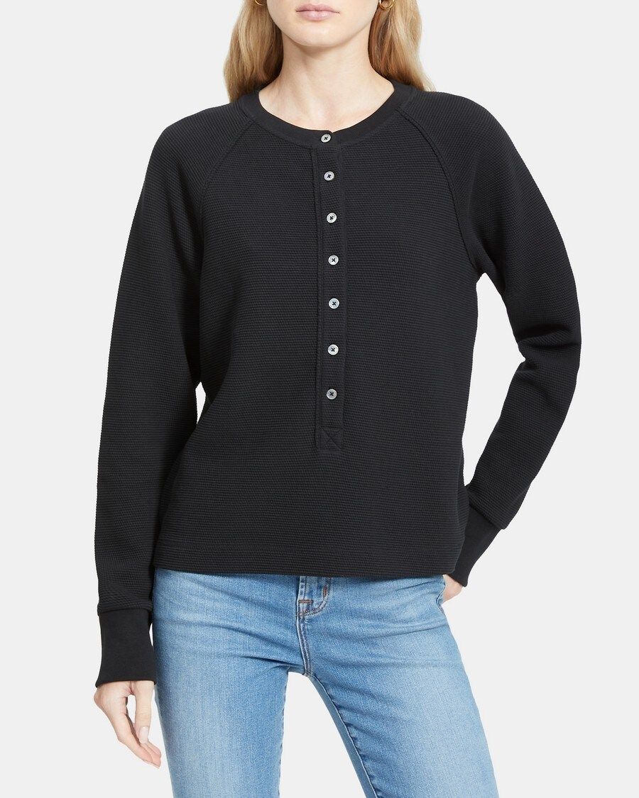 Buttoned Henley Top in Ribbed Cotton | Theory Outlet