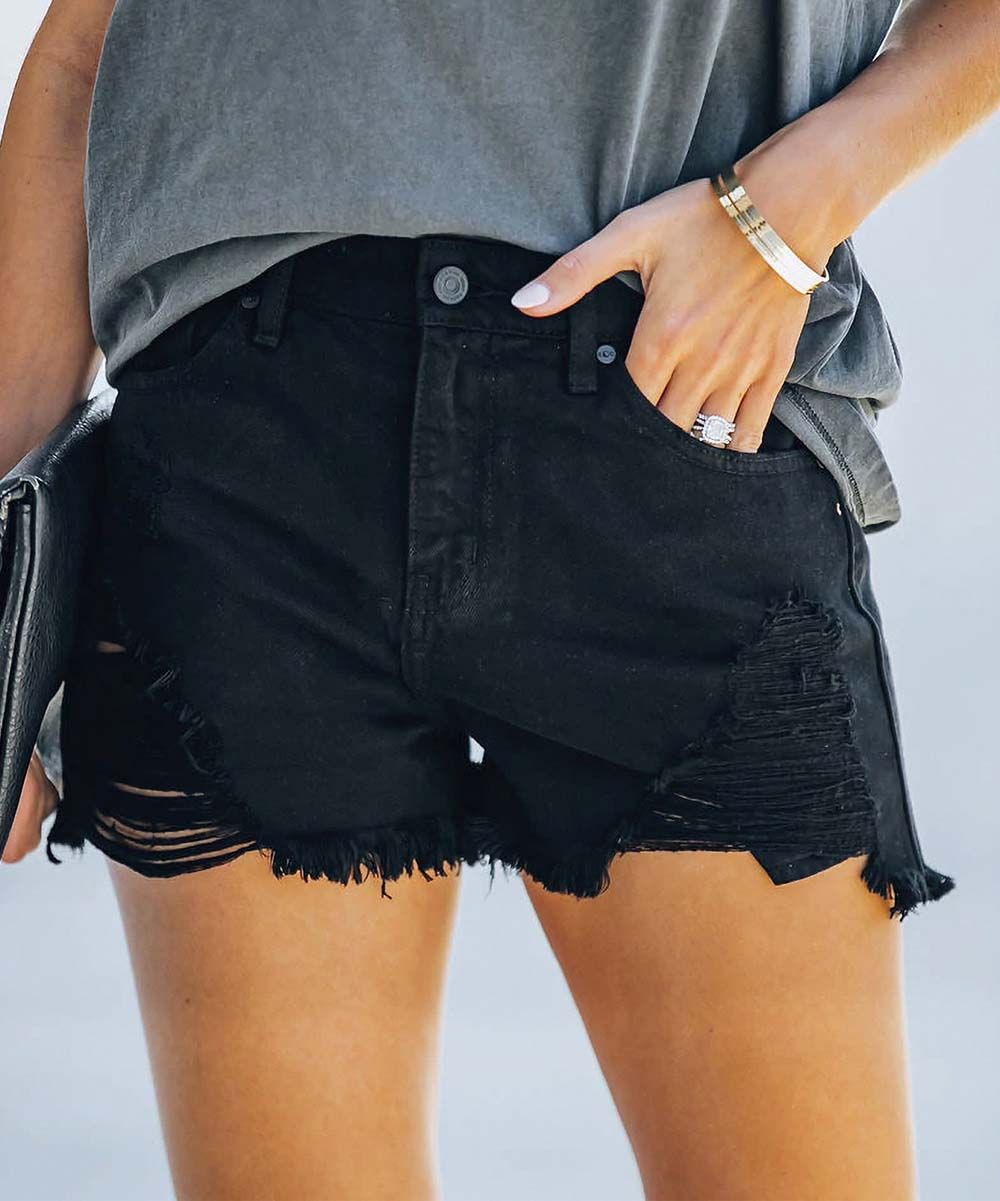 NXH Women's Denim Shorts Black - Black Distressed Denim Cutoff Shorts - Women | Zulily
