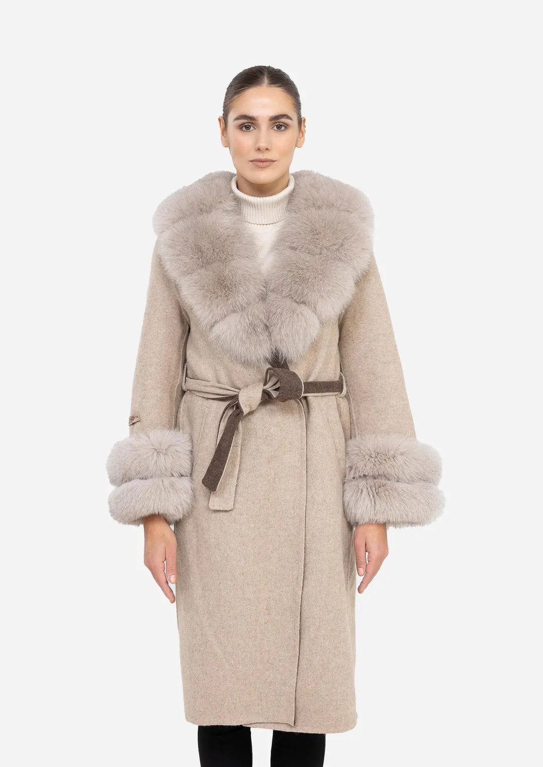 Beige Wool Coat With Real Fox Fur Collar and Cuffs | Handmade Winter Overcoat - Etsy | Etsy (US)