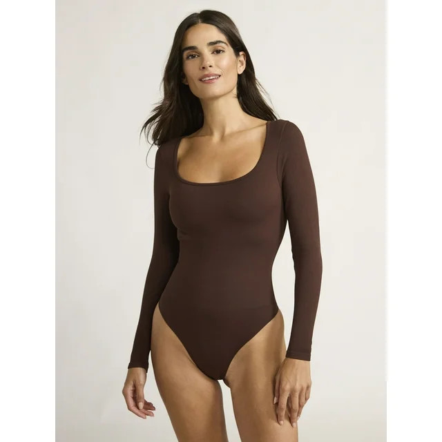 Joyspun Women's Seamless Square Neck Bodysuit with Long Sleeves, Sizes XS-XXXL - Walmart.com | Walmart (US)
