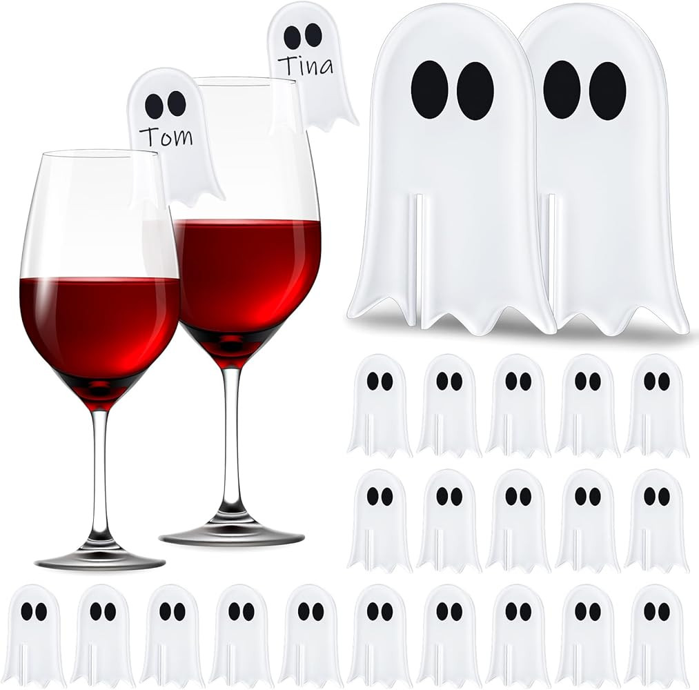 Pickmesh 24 Pcs Halloween Wine Charms Drink Markers Decor Ghost Drink Tag Ghost Wine Charm for Ri... | Amazon (US)