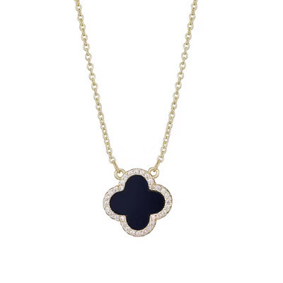 Adornia 14k Yellow Gold Plated CZ Black Clover Necklace | Target