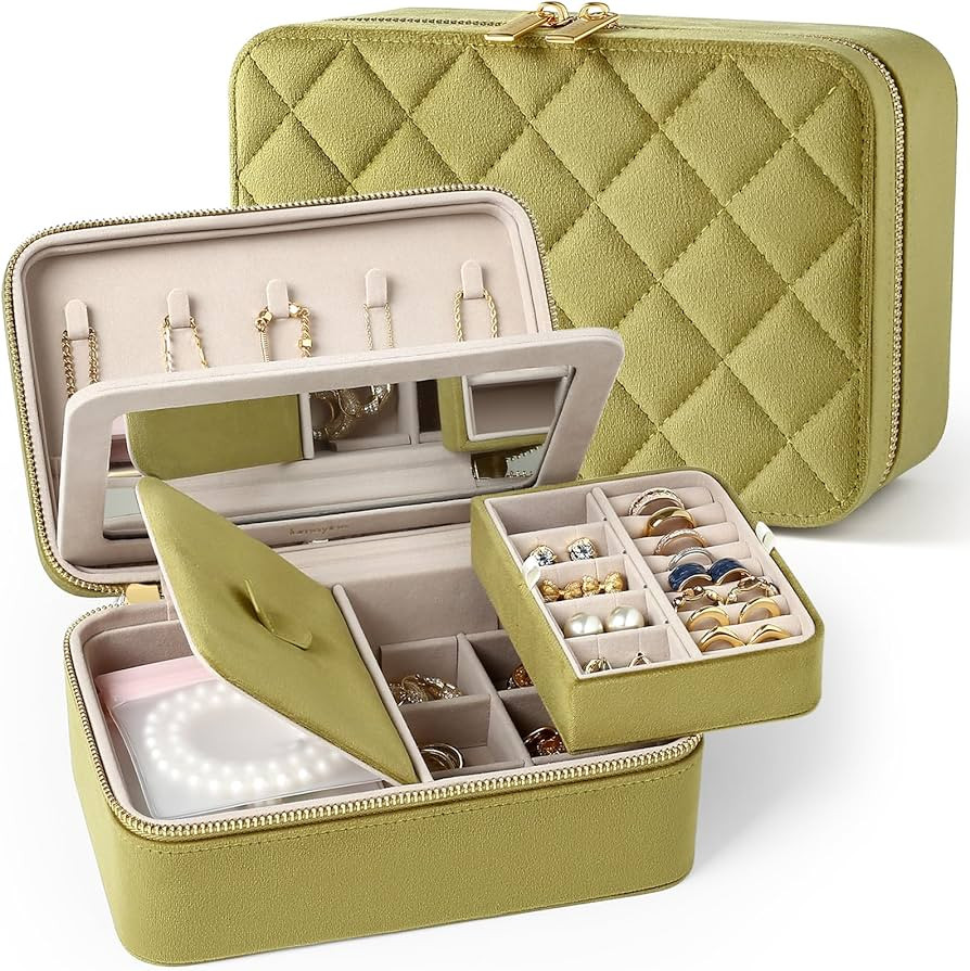 Velvet Travel Jewelry Box with Large Mirror, Double-Layer Jewelry Organizer Case for Women and Gi... | Amazon (US)