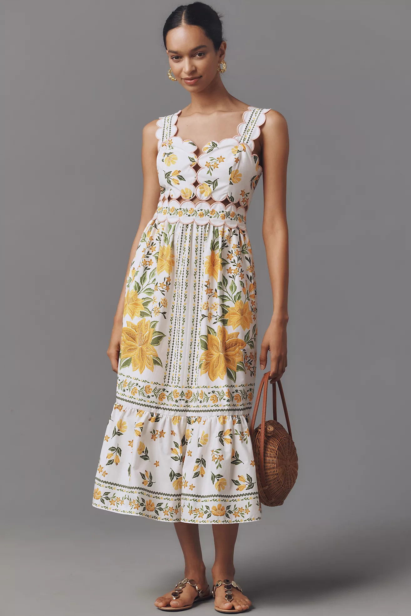 Farm Rio x Anthropologie Sleeveless Scallop-Trim Printed Midi Dress | Anthropologie (US)