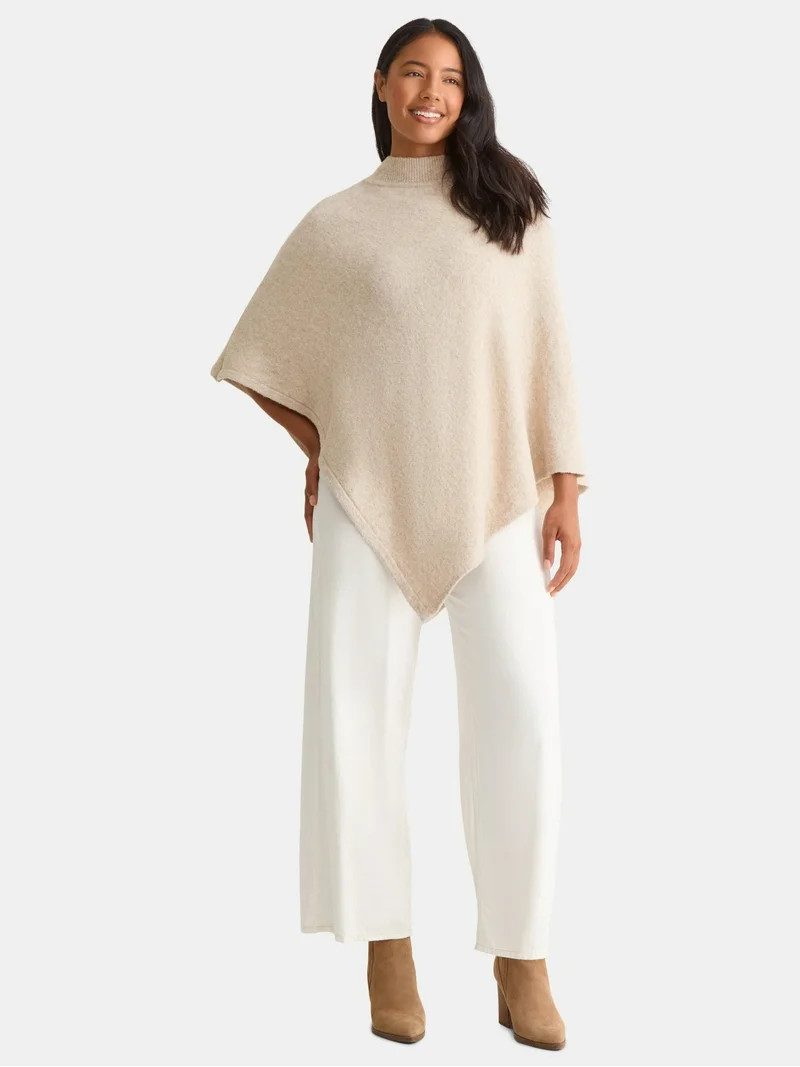 Time and Tru Women's Mock Neck Poncho, S/M, Oatmeal | Walmart (US)