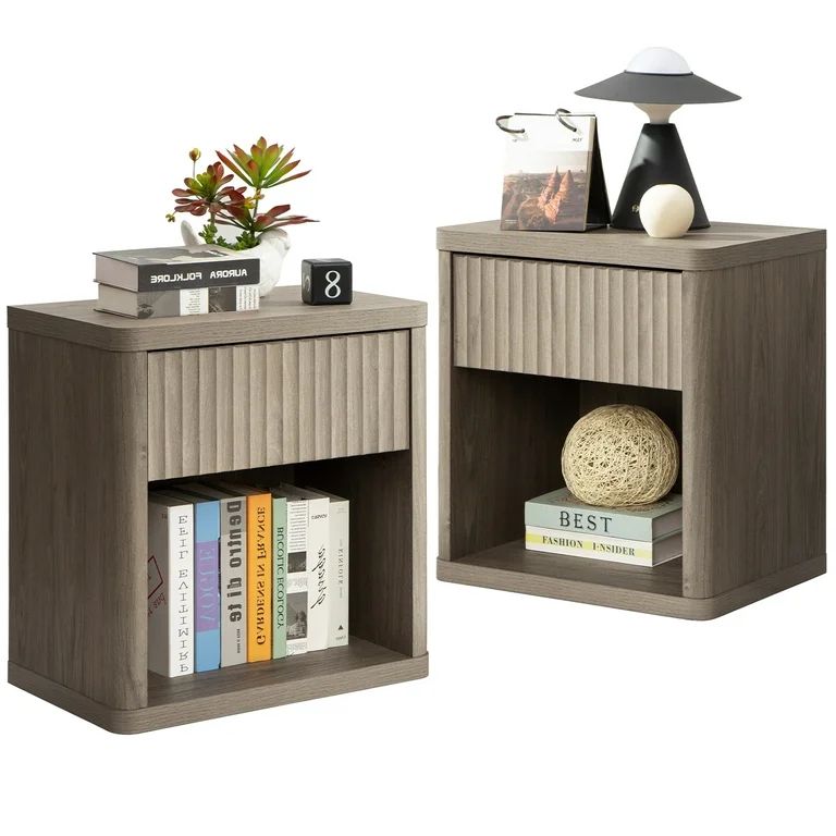 Sanspredet Nightstand Set of 2 with Drawer and Open Storage Farmhouse Gray Bedside Table for Bedr... | Walmart (US)