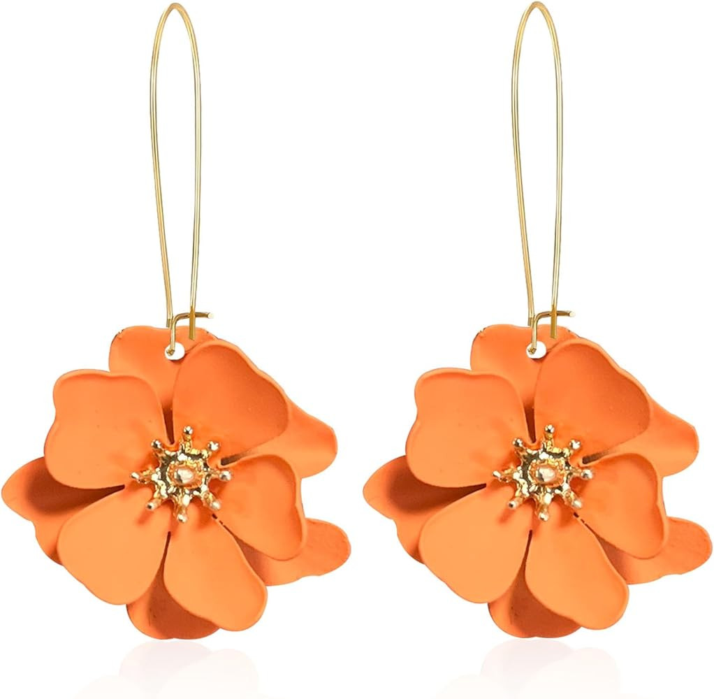 Bohemian Daisy Flower Matte Floral Long Petal Drop Dangle Earrings Layered Tiered for Women Chic ... | Amazon (US)