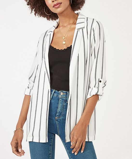 JustFab Women's Non-Denim Casual Jackets WHITE - White Stripe Blazer - Women | Zulily