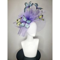 Butterfly Kentucky Derby Hat Fascinator Violet Purple Crinoline Pouf With Yellow & Light Blue Spray | Etsy (US)