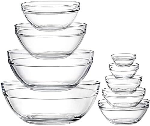Lawei Set of 9 Glass Mixing Bowls - Glass Nesting Bowls Prep Bowl Clear Salad Bowls for Kitchen P... | Amazon (US)