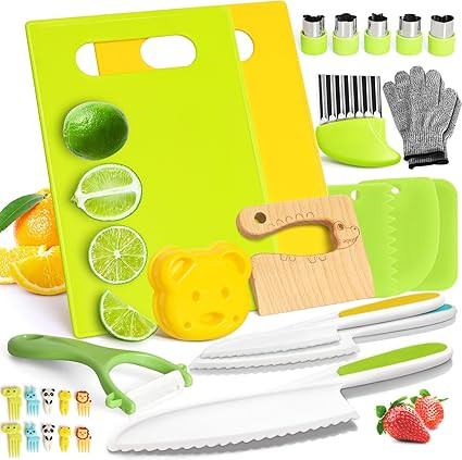 28PCS Toddler Knife Set - Kids Knifes for Real Cooking, Montessori Kids Kitchen Knife Set with Cu... | Amazon (US)