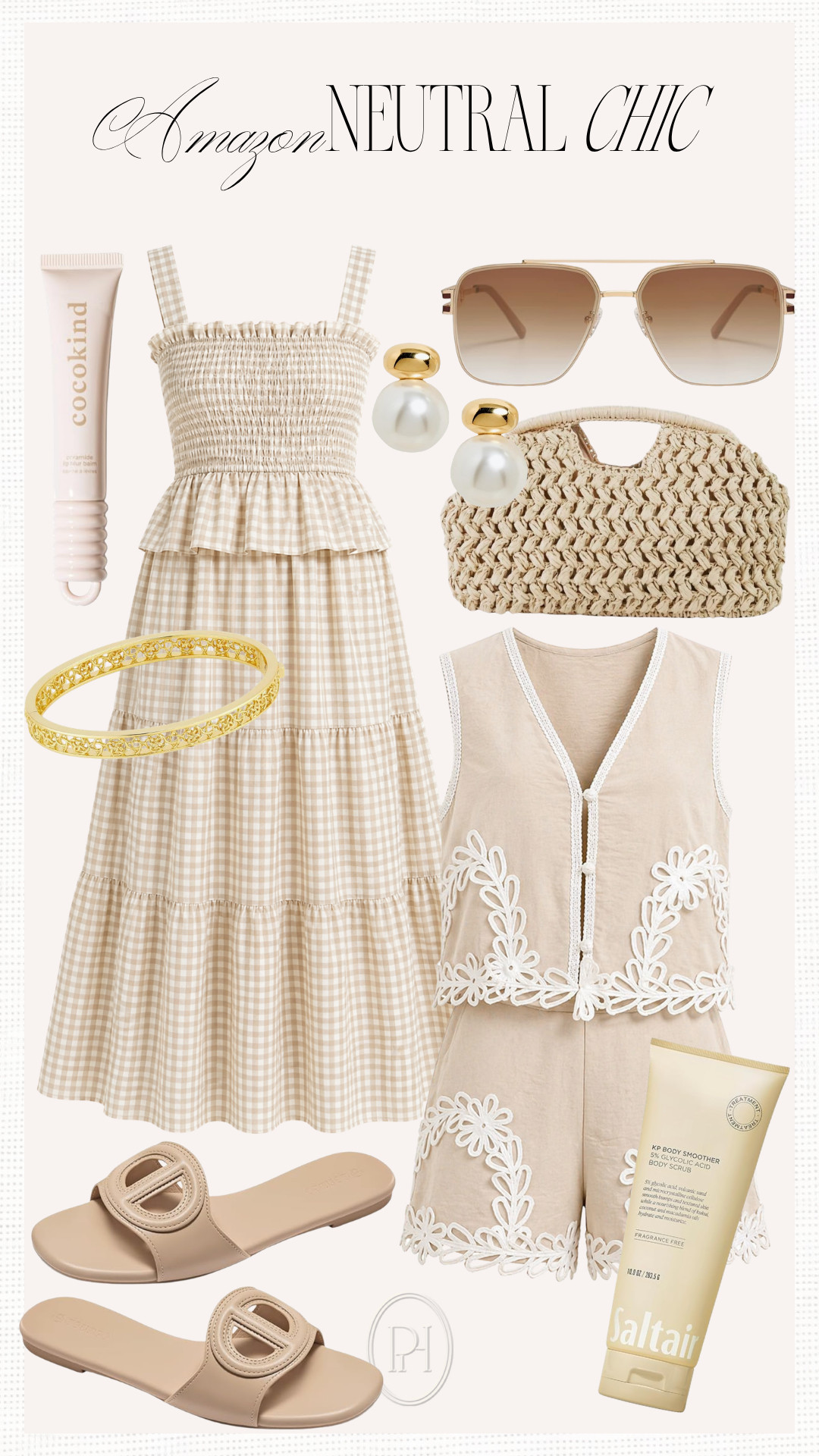 The cutest neutral pieces for summertime on Amazon!

gingham dress, midi dress, summer dress, neutral dress, neutral fashion, summer fashion, summer style, summer looks, summer outfit, matching set, summer set, neutral set, peplum dress, lip balm, body scrub, sunglasses, pearl earrings, gold bangle bracelet, tan sandals, spring fashion, spring outfit, spring looks, spring style, woven clutch, summer handbag 

 #LTKgrwm #LTKootd #LTKSeasonal