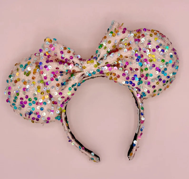 Blush Pink Multicolored Confetti Sequin Mouse Ears | Headband Mouse Ears | Minnie Ears | Birthday... | Etsy (Global)