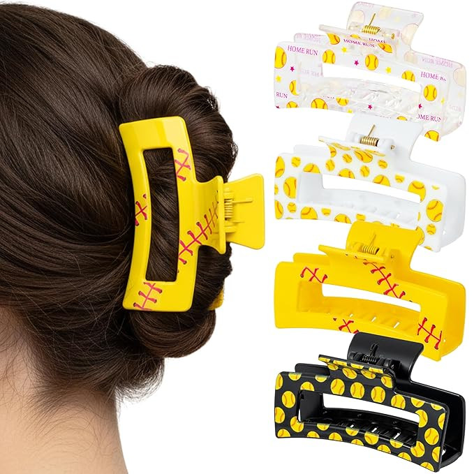 PANTIDE 4Pcs Softball Hair Claw Clips for Women Girls - Sport Game Day Rectangle Nonslip Banana H... | Amazon (US)
