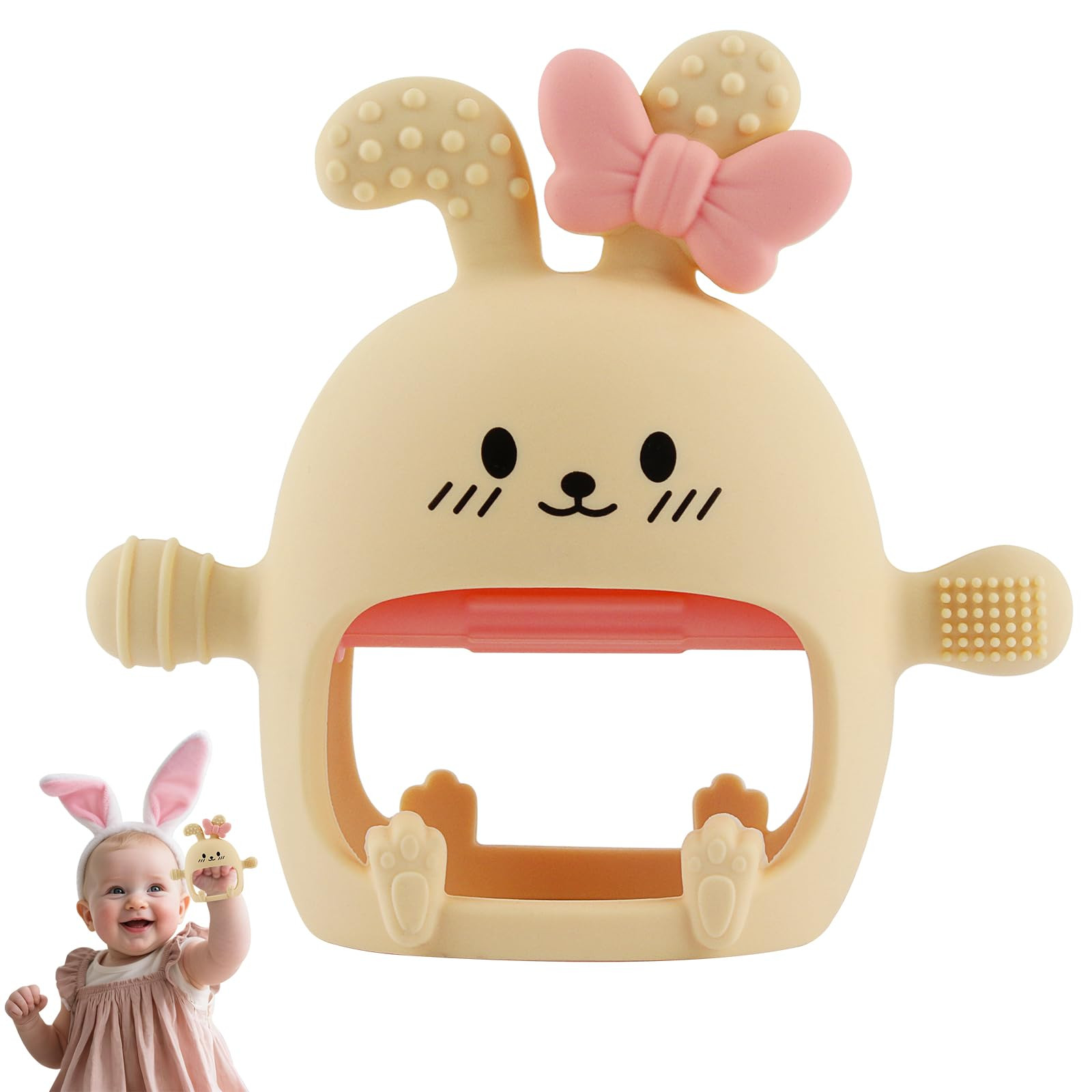 Chuya Easter Teether Toys Bunny,Teething Mittens for 0-12 12-24 Months Baby Infant Textured BPA-F... | Amazon (US)