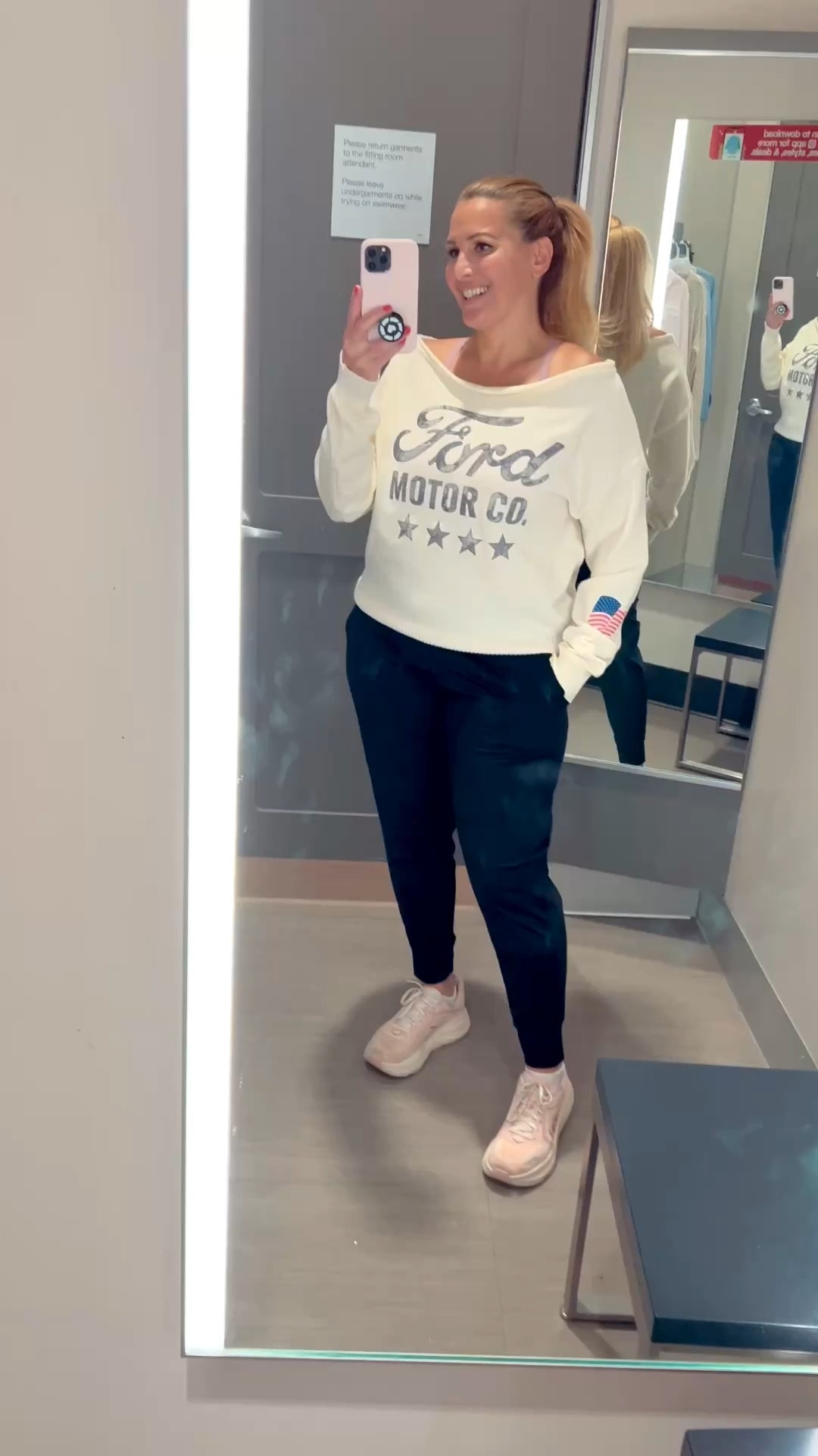 Target try on. This Ford motor company sweater is oversized. Super cute and casual.

Wearing a small. This top runs big. Size down.

Wearing a large in the joggers.

This would make a casual Memorial Day or July 4th outfit.


#LTKSeasonal #LTKOver40 #LTKSaleAlert #LTKU #LTKTravel #LTKgrwm #LTKootd #LTKMidsize #LTKActive #LTKfitnessgoals #LTKvlog 