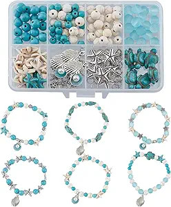 SUNNYCLUE 1 Box DIY 6Pcs Summer Ocean Theme 8mm Turquoise Beads Bracelets Shell Charms Bracelet M... | Amazon (US)