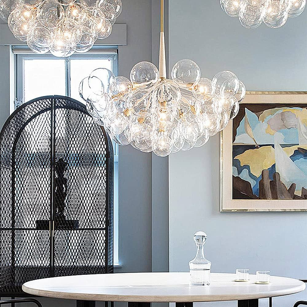 SUSUO 25.5" W Clear Glass Globe Chandelier - Post Modern Ceiling Pendant Lighting Hanging for Liv... | Amazon (US)