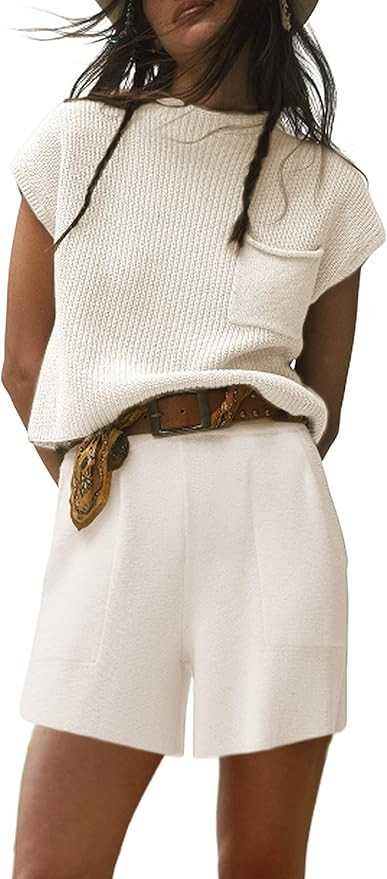 Himosyber Women's Two Piece Outfits Sweater Sets Knit Pullover Vest Short Lounge Tracksuit Sweats... | Amazon (US)