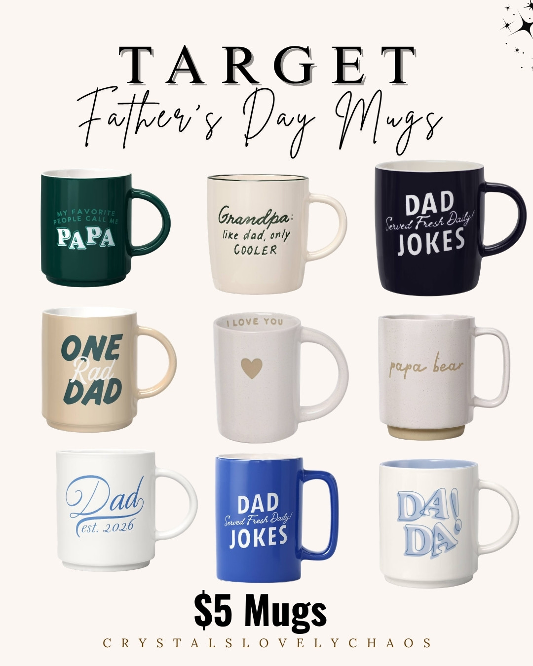 Coffee runs, dad jokes, and $5 appreciation ☕️😎 These Target Father’s Day mugs are the perfect little gift to make Dad smile without breaking the bank ❤️✨

Simple, useful, and full of love—just like him 💙👔 

 #LTKSeasonal #LTKSaleAlert #LTKMens