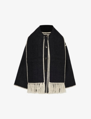 Scarf-overlay contrast-trim relaxed-fit wool-blend jacket | Selfridges