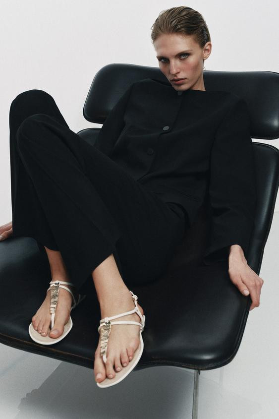 FLAT SANDALS WITH METALLIC APPLIQUES | Zara US