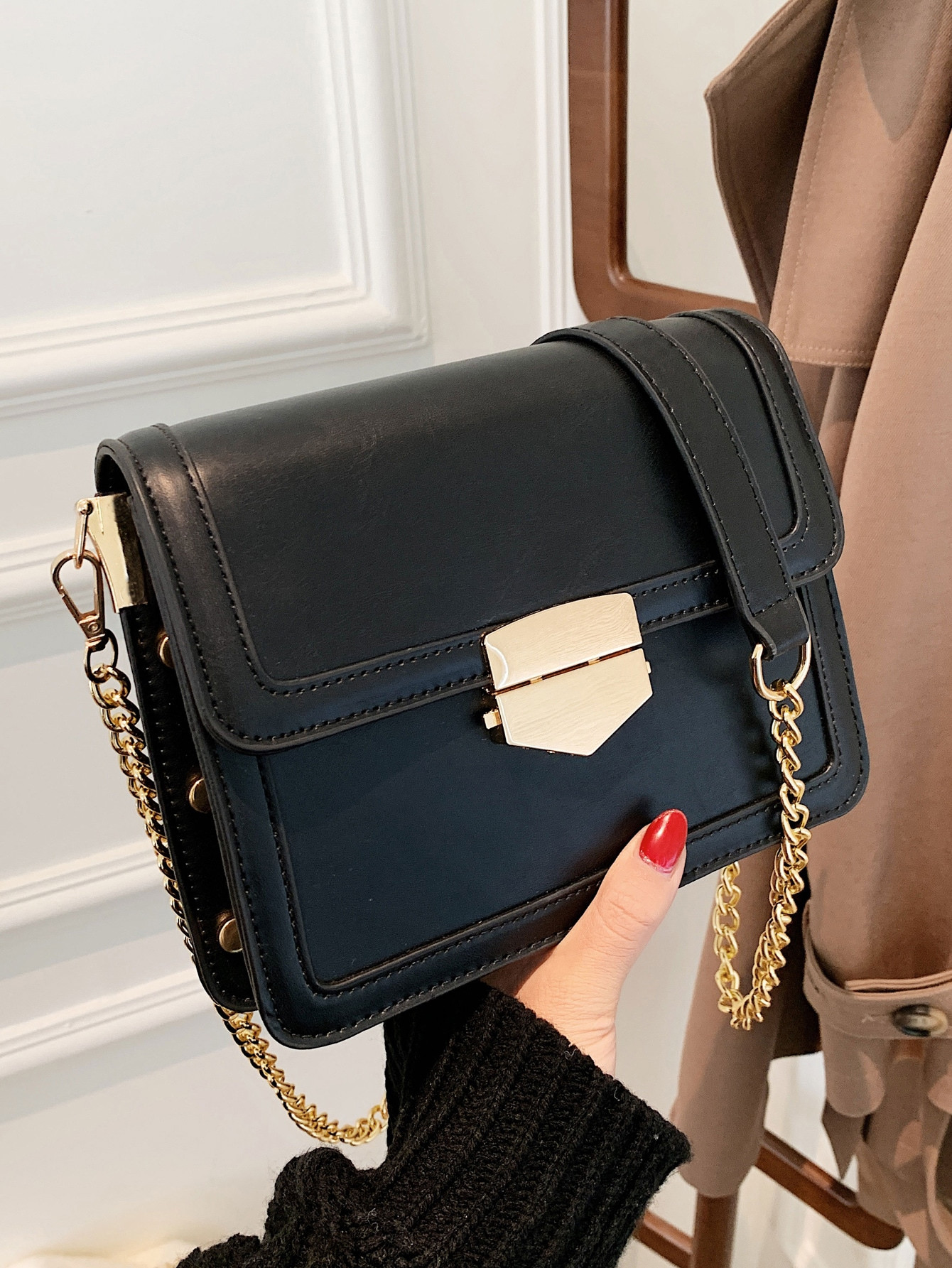 Waterproof,Lightweight,Business Casual Minimalist Lock Buckle Flap Crossbody Chain Bag For Women ... | SHEIN